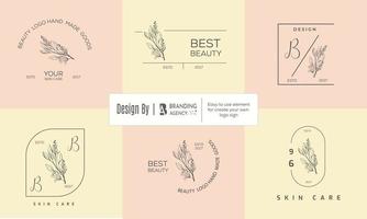 logotipo dibujado a mano con elementos florales botánicos con flores silvestres y hojas. logo para spa y salón de belleza, boutique, tienda orgánica, boda, diseñador floral, interior, fotografía, cosmética. vector