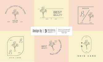 logotipo dibujado a mano con elementos florales botánicos con flores silvestres y hojas. logo para spa y salón de belleza, boutique, tienda orgánica, boda, diseñador floral, interior, fotografía, cosmética. vector