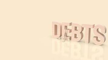 el texto de madera de las deudas para la representación 3d del concepto de negocio foto