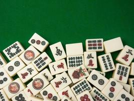 The mahjong on table ancient asian board game close up image photo