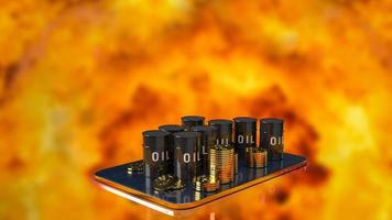 The oil tank and gold coins on tablet for business or gas concept 3d rendering photo