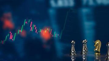 The gold unicorn chess on business background 3d rendering photo