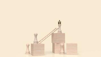 The chess and stair on wood cube for business concept 3d rendering photo