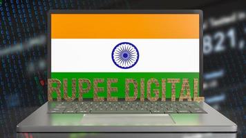 The rupee digital and India flag on notebook for technology  and business concept 3d rendering photo