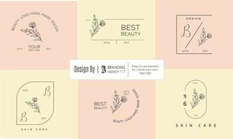 logotipo dibujado a mano con elementos florales botánicos con flores silvestres y hojas. logo para spa y salón de belleza, boutique, tienda orgánica, boda, diseñador floral, interior, fotografía, cosmética. vector