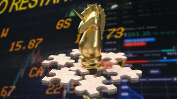 The gold unicorn on wood puzzle for business concept 3d rendering photo
