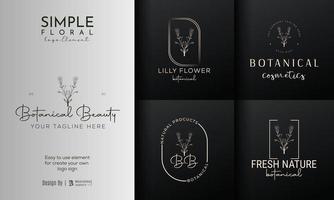 logotipo dibujado a mano con elementos florales botánicos con flores silvestres y hojas. logo para spa y salón de belleza, boutique, tienda orgánica, boda, diseñador floral, interior, fotografía, cosmética. vector