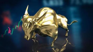 The gold bull on chart background for business concept 3d rendering photo