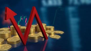 The red arrow and gold coins on business background  3d rendering photo