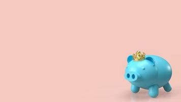 The blue piggy bank and gold crown for saving or business concept  3d rendering photo