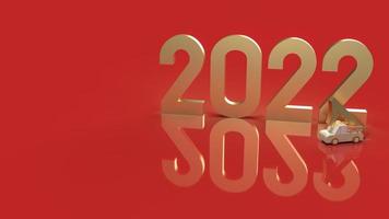 The gold number 2022 on red background for new year  concept 3d rendering. photo