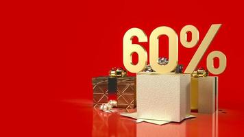 The gold number percent and gift boxes on red background for sale promotion business content 3d rendering photo