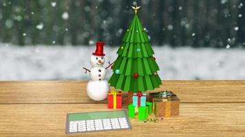 The calculator  and Christmas  tree on wood table for holiday  or business concept 3d rendering photo