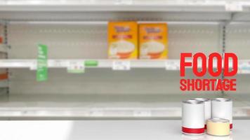 The food shortage red text on empty shelf image 3d rendering photo