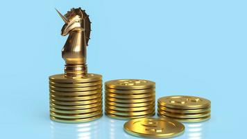 The unicorn and gold coins for start up or business concept 3d rendering photo