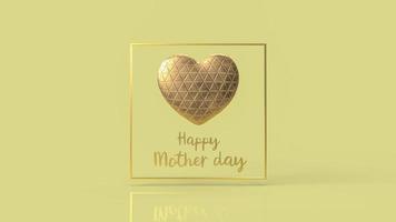 el corazón de oro y el texto para el concepto de feliz día de la madre representación 3d foto