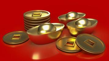 The Chinese  gold money on red background  for business or holiday concept 3d rendering photo