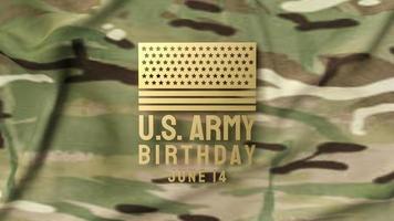 texto de cumpleaños del ejército estadounidense de oro sobre patrón militar para el concepto de vacaciones representación 3d foto