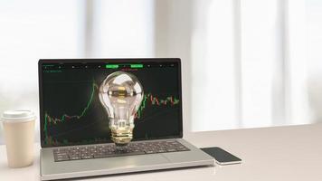 notebook and  light bulb  on white table for idea  business concept 3d rendering photo