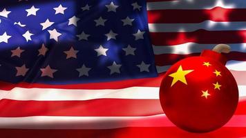 The Chinese bomb on Usa flag background 3d rendering photo