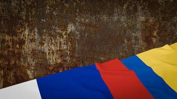 The  Ukraine and Russia flag on rusty surface for business or war concept 3d rendering photo