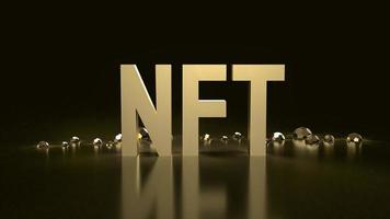 The gold nft text on black background  for business or art concept 3d rendering photo