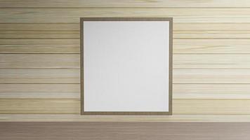 The blank picture frame on wood wall for background content 3d rendering. photo