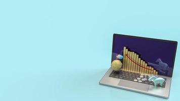 The unicorn and rocket on notebook for startup content 3d rendering. photo