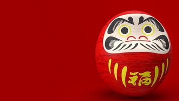 la muñeca japonesa daruma sobre fondo rojo renderizado 3d foto