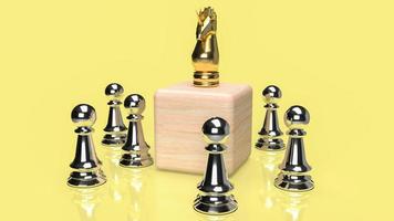 The gold unicorn on wood cube and silver chess for business concept 3d rendering photo