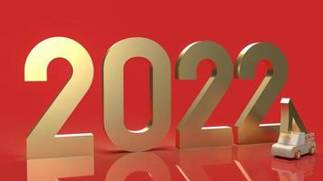 The gold number 2022 on red background for new year  concept 3d rendering. photo