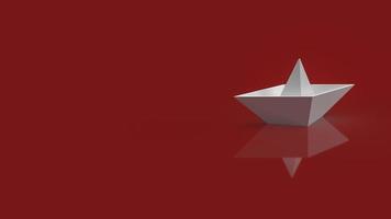 The white boat paper on red background for red ocean market content 3d rendering. photo