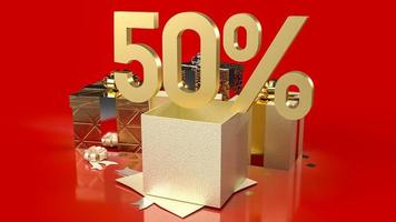 The gold number percent and gift boxes on red background for sale promotion business content 3d rendering photo