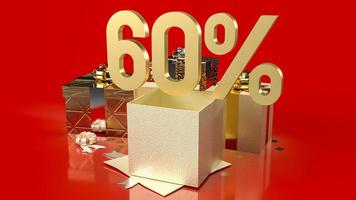 The gold number percent and gift boxes on red background for sale promotion business content 3d rendering photo