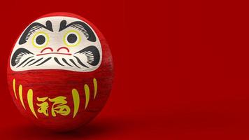 la muñeca japonesa daruma sobre fondo rojo renderizado 3d foto