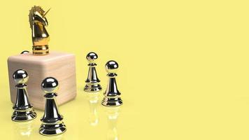 The gold unicorn on wood cube and silver chess for business concept 3d rendering photo