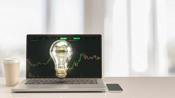 notebook and  light bulb  on white table for idea  business concept 3d rendering photo