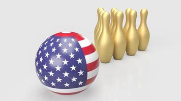 usa ball and gold pin bowling  for business concept 3d rendering photo