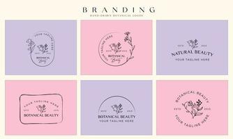 logotipo dibujado a mano con elementos florales botánicos con flores silvestres y hojas. logo para spa y salón de belleza, boutique, tienda orgánica, boda, diseñador floral, interior, fotografía, cosmética. vector