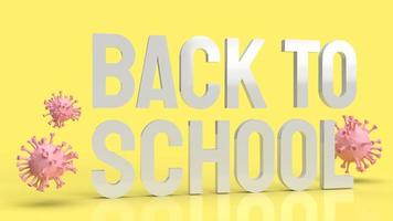 The wood back to school text in yellow color and virus for covid 19 in school concept 3d rendering photo