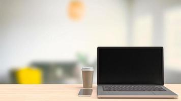 notebook on table in home office for business concept 3d rendering. photo