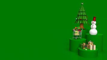 el árbol de navidad y el muñeco de nieve en tono de color verde para la representación 3d del concepto de vacaciones o negocios foto