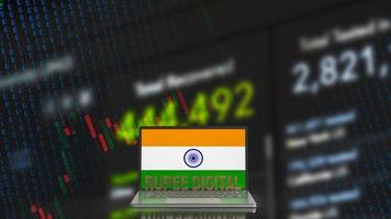 The rupee digital and India flag on notebook for technology  and business concept 3d rendering photo