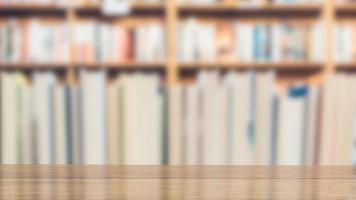 book storage and wood table in library for education concept 3d rendering photo