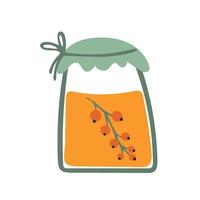 Currant jam.  Jar of marmalade. Ingredients for breakfast, dessert. Design for logo, cafe, menu. vector