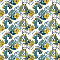 Seamless tropical pattern with exotic plants, cactus, rainbow and modern textures on white background. Cute vector illustration. Jungle print for textiles, wrapping paper, fabric, scrapbooking.