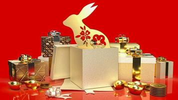 el conejo dorado en caja de regalo para el concepto de promoción representación 3d foto