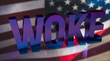 The woke  text on America flag  background 3d rendering photo