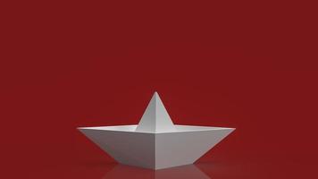 The white boat paper on red background for red ocean market content 3d rendering. photo