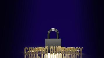 The gold text  crypto currency and lock  for security business content 3d rendering. photo